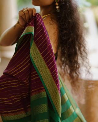 Wine Faux Banarasi Silk Woven Saree for Women 5
