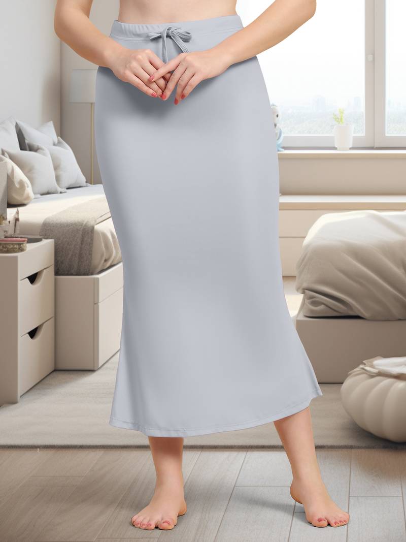 Women's Plain Nylon Petticoat Skirts Saree Silhouette Shape Wear set of 2