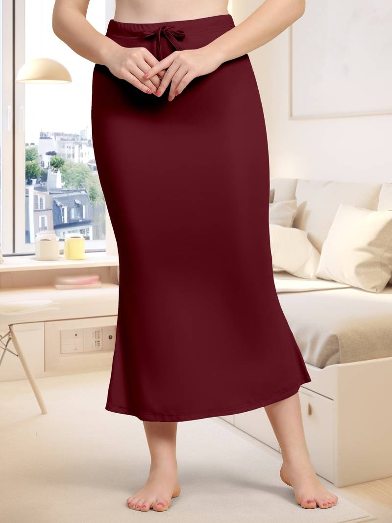 Women's Plain Nylon Petticoat Skirts Saree Silhouette Shape Wear set of 2