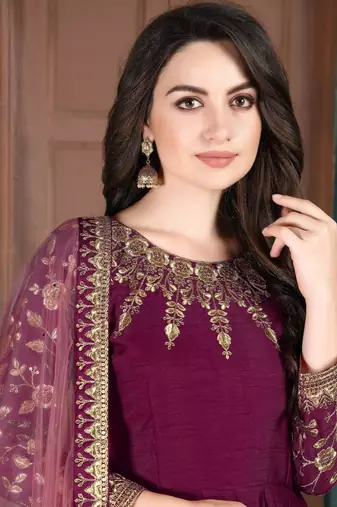 Magenta Silk Anarkali Suit for Wedding