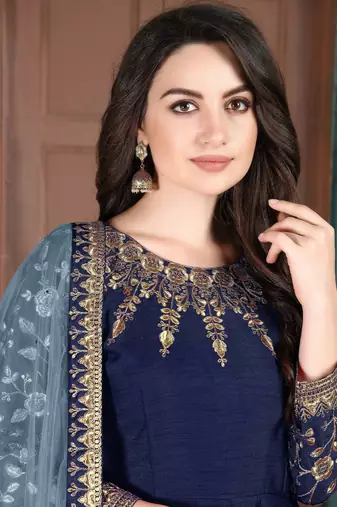Blue Silk Anarkali Suit for Women