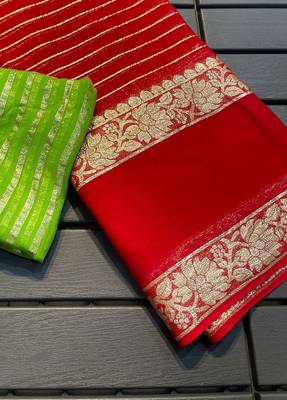 Red Color Viscose Georgette Saree 1