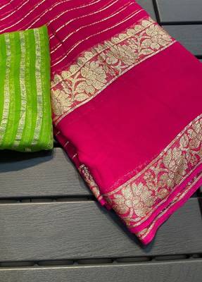 Rani-Pink Color Viscose Georgette Saree 1
