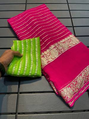 Rani-Pink Color Viscose Georgette Saree 2