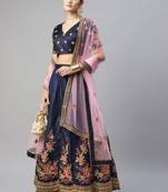 Adorable Blue Floral Embroidered Silk Wedding Lehenga Choli