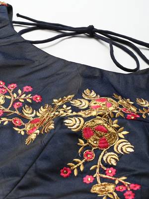 blue floral embroidered silk wedding lehenga set choli with dupatta 6