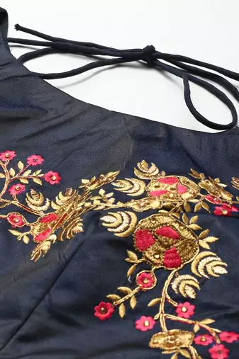 blue floral embroidered silk wedding lehenga set choli with dupatta