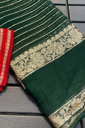 Dark-Green Color Viscose Georgette Saree