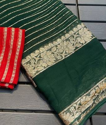 Dark-Green Color Viscose Georgette Saree 1