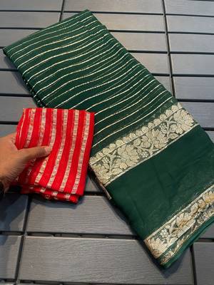 Dark-Green Color Viscose Georgette Saree 2