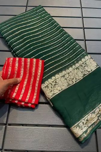 Dark-Green Color Viscose Georgette Saree