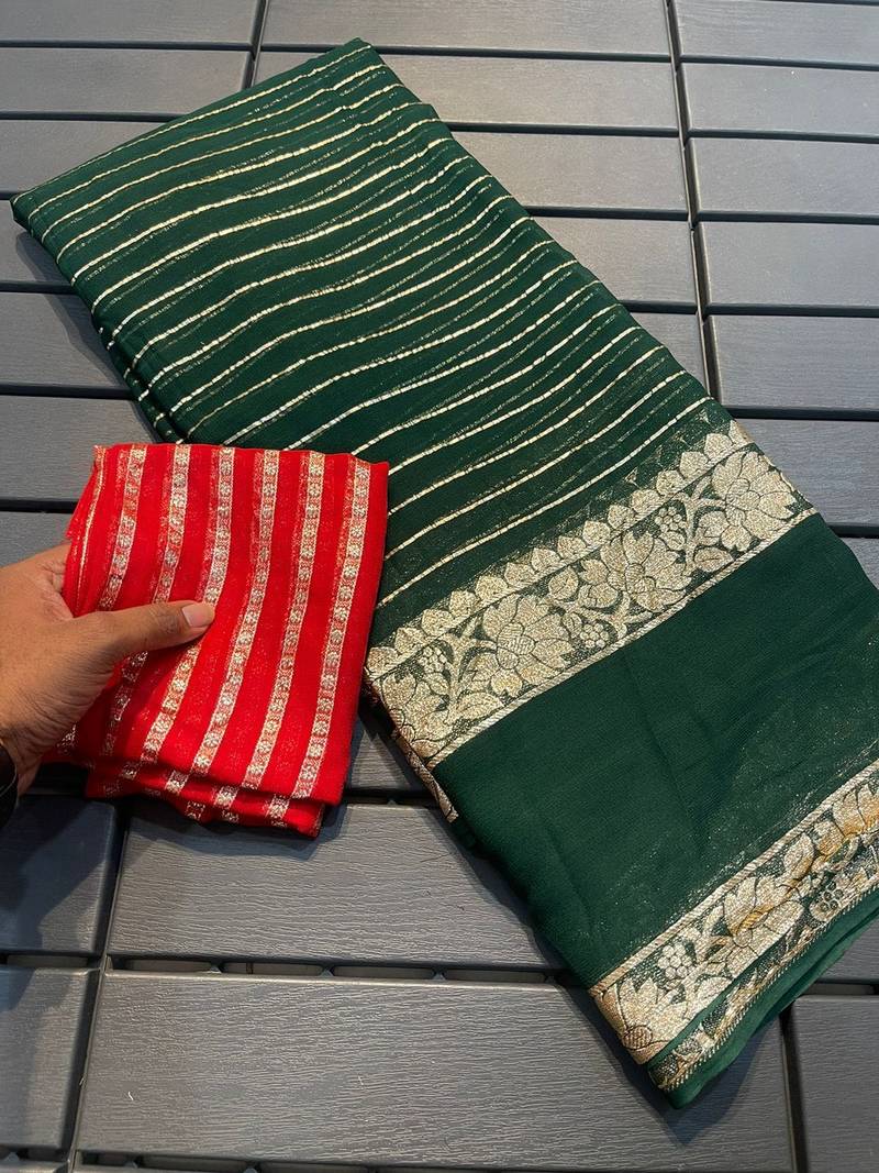 Dark-Green Color Viscose Georgette Saree