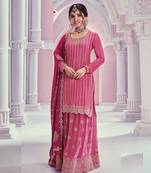 Dark pink chinon heavy embroidery wedding palazzo suits