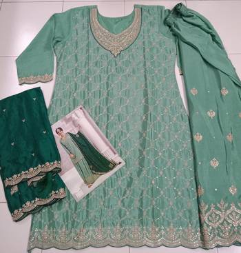 Dark green chinon heavy embroidery wedding palazzo suits 2