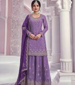Purple chinon heavy embroidery wedding palazzo suits