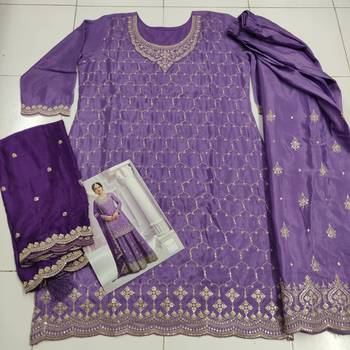 Purple chinon heavy embroidery wedding palazzo suits 3