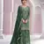 Dark green chinon heavy embroidery free size stitched upto 42 wedding palazzo suits