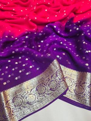 Pink-Purple Color 2D Viscose Georgette Saree  1