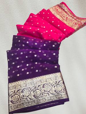 Pink-Purple Color 2D Viscose Georgette Saree  2