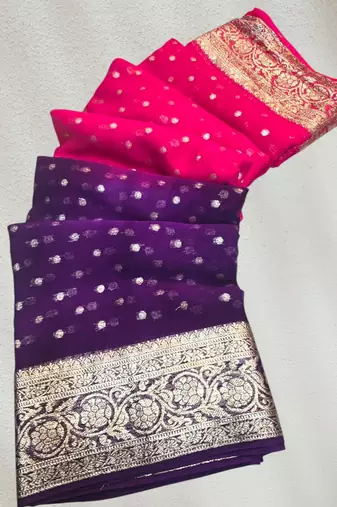 Pink-Purple Color 2D Viscose Georgette Saree 