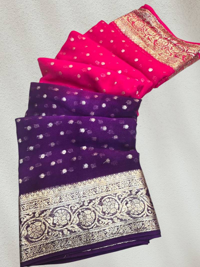 Pink-Purple Color 2D Viscose Georgette Saree 