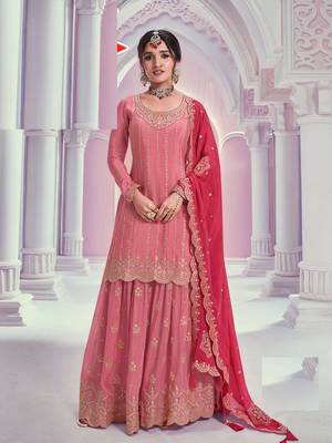 Light  pink chinon heavy embroidery  wedding palazzo suits 1