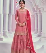 Light  pink chinon heavy embroidery  wedding palazzo suits