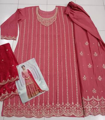 Light  pink chinon heavy embroidery  wedding palazzo suits 2