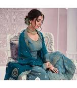 Light blue chinon heavy embroidery wedding palazzo suits