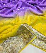 Yellow-Purple Color 2D Viscose Georgette Saree 