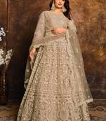 Cream Net Resham Embroidered Wedding Wear Designer Anarkali Semi-Suit