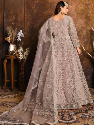 Purple Net Resham Anarkali Suit for Women 2
