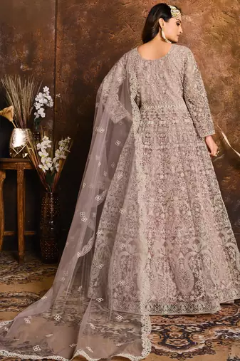 Purple Net Resham Anarkali Suit for Women