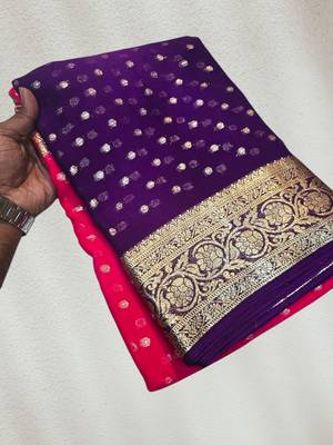 Pink-Purple Color 2D Viscose Georgette Saree  3