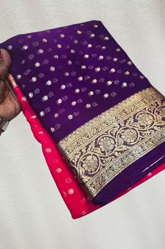 Pink-Purple Color 2D Viscose Georgette Saree 