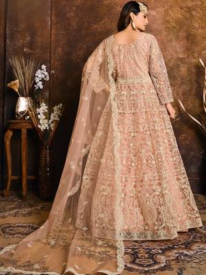 Peach Net Anarkali Suit for Wedding 2