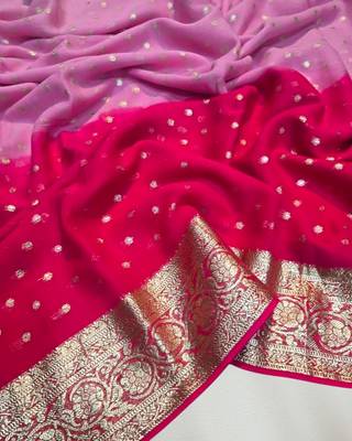 Pink Color 2D Viscose Georgette Saree  1