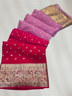 Pink Color 2D Viscose Georgette Saree  2