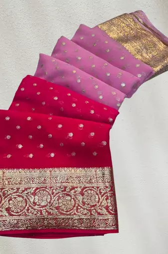 Pink Color 2D Viscose Georgette Saree 