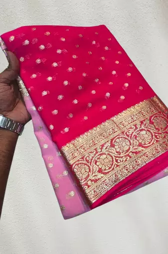 Pink Color 2D Viscose Georgette Saree 