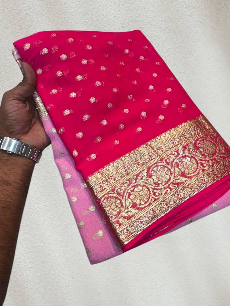 Pink Color 2D Viscose Georgette Saree 