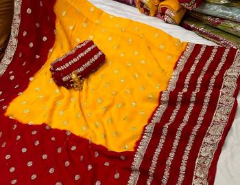Yellow-Maroon Color 2D Viscose Georgette Weaving Saree 1