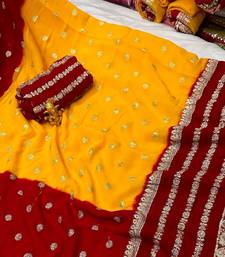 Yellow-Maroon Color 2D Viscose Georgette Weaving Saree