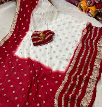 White and Red Durga Puja Saree for Women 1