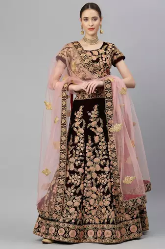 exceptional maroon embroidered lehenga set choli with dupatta