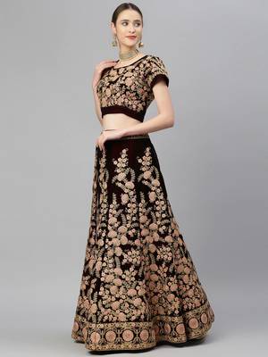 exceptional maroon embroidered lehenga set choli with dupatta 3