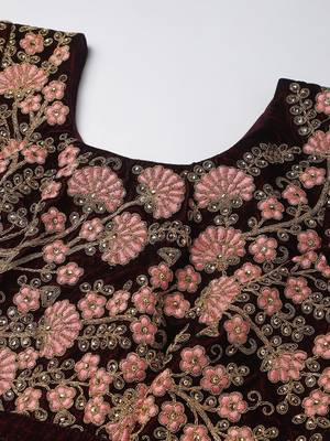 exceptional maroon embroidered lehenga set choli with dupatta 5