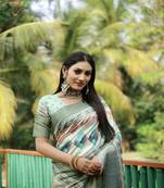 Green Dola Silk Kalamkari & Ajrakh Digital Print Saree