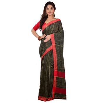 Black & Red Woven Ketia Jute Handloom Saree with blouse 1