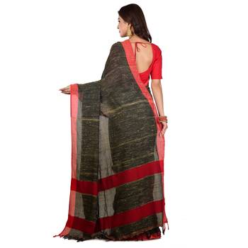 Black & Red Woven Ketia Jute Handloom Saree with blouse 3